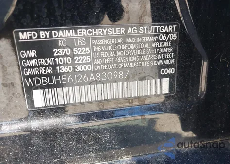 2006 Mercedes-Benz E 350 из США, поврежденный, VIN WDBUH56J26A830987